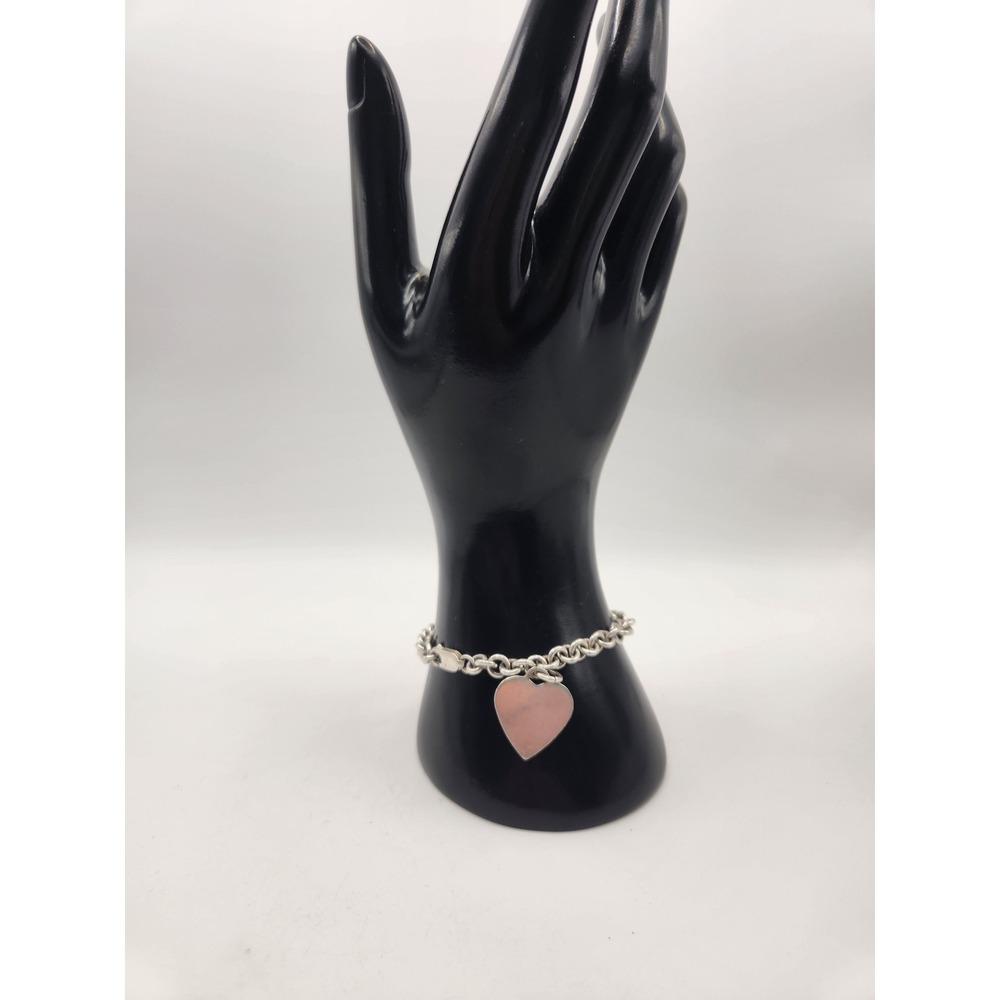 Sterling‎ Silver 925 Heart Charm Rolo Chain Bracelet 7.5 Inch Lobster Clasp